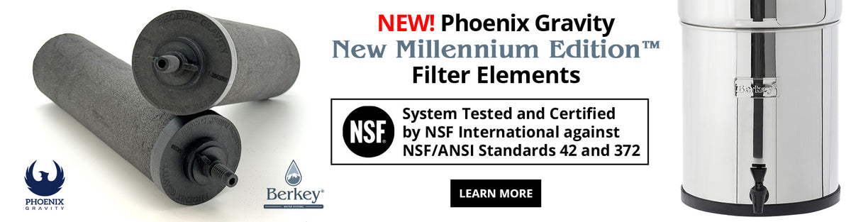 Phoenix Gravity New Millennium Edition filter elements with NSF certification label.